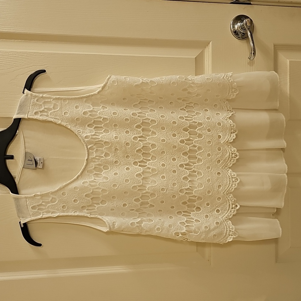 Anthropologie Liv Los Angeles White Eyelet Lace Layered Tank Top M